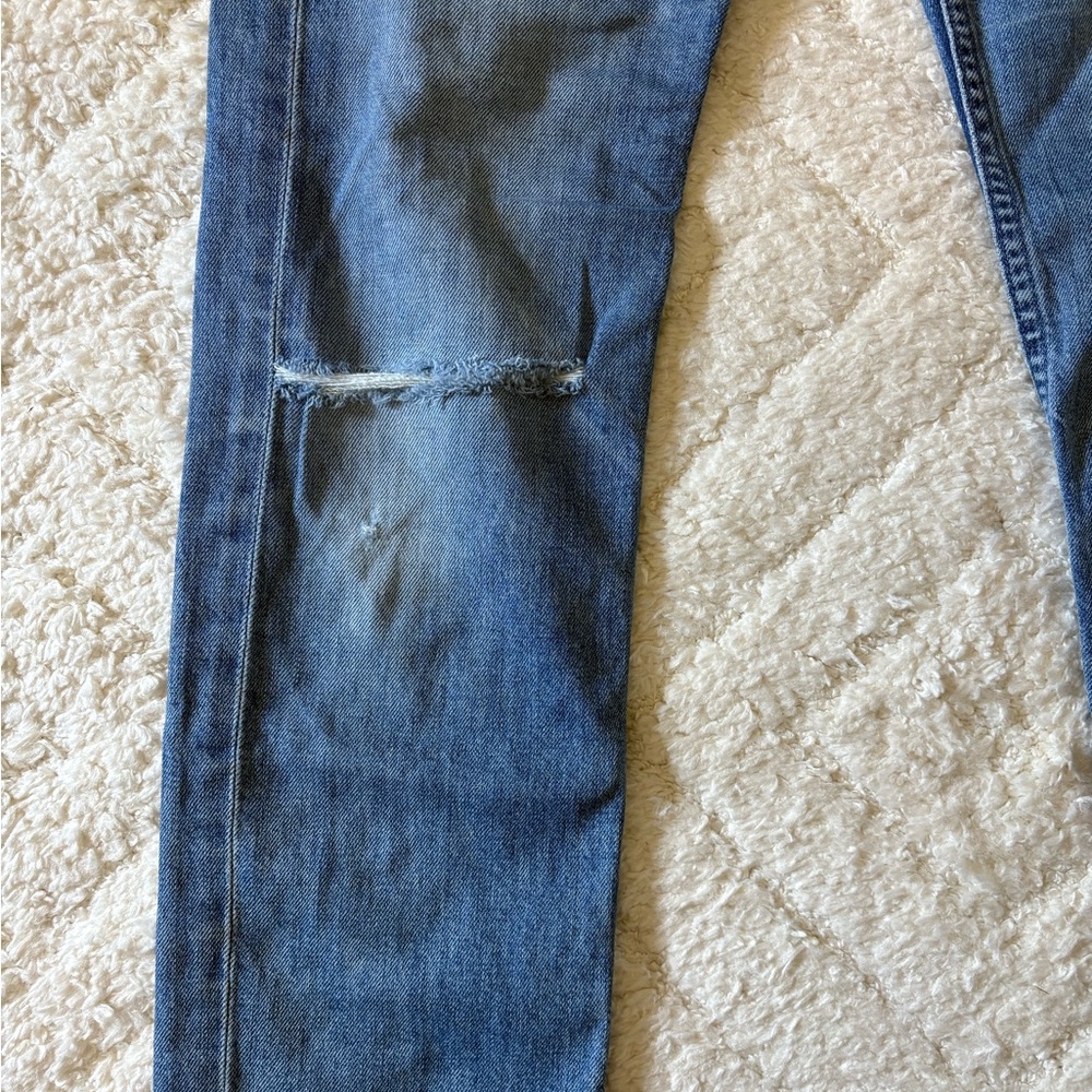 MOTHER Straight Leg Jeans in Medium Blue - Picture 2 of 5